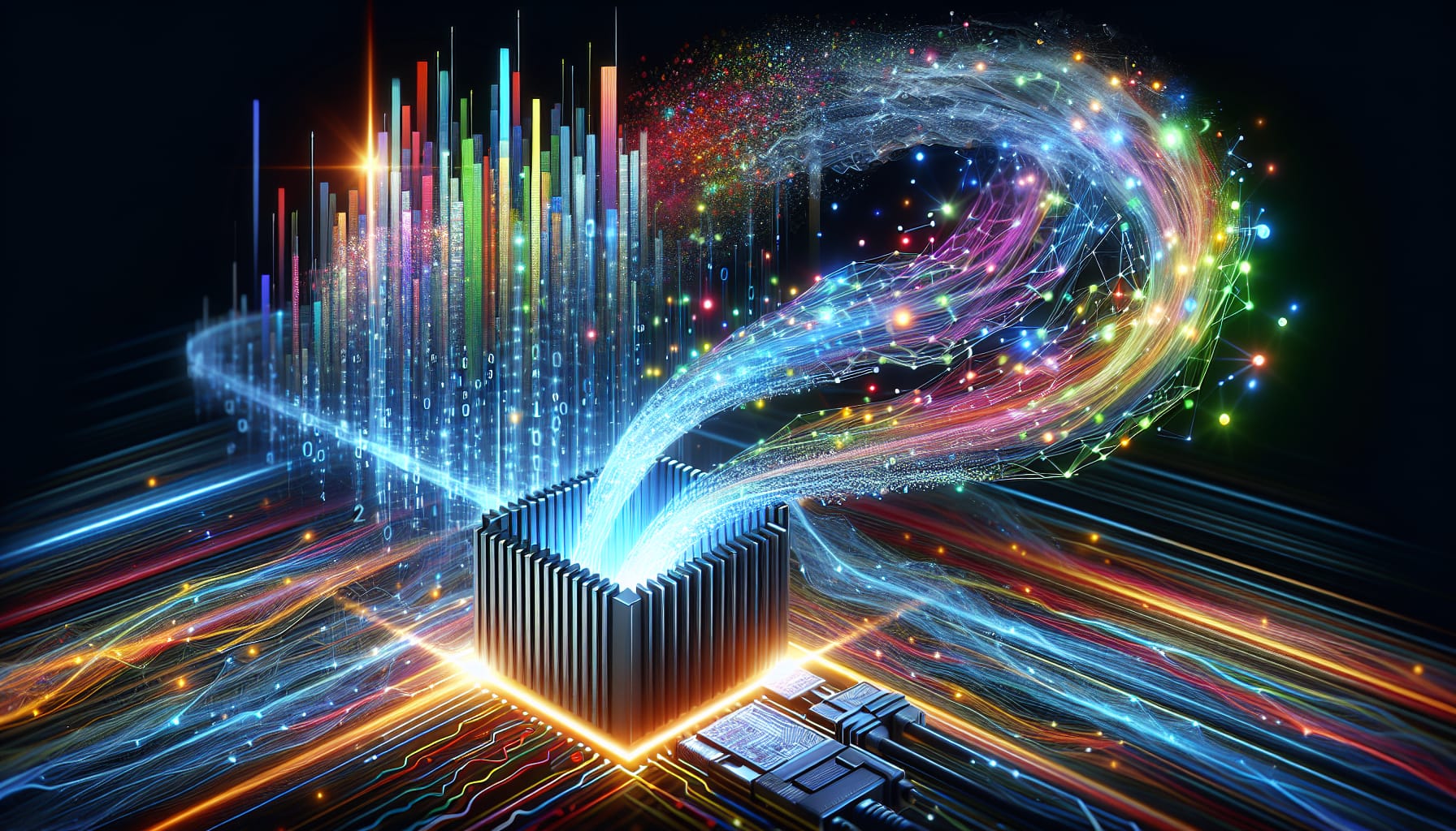 Illustration of data processing techniques including streaming integration and real-time analytics